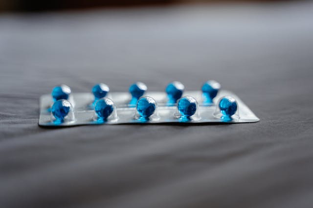 Closeup of methylene blue capsules