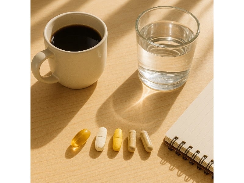 Closeup of Rhonda Patrick's morning supplements