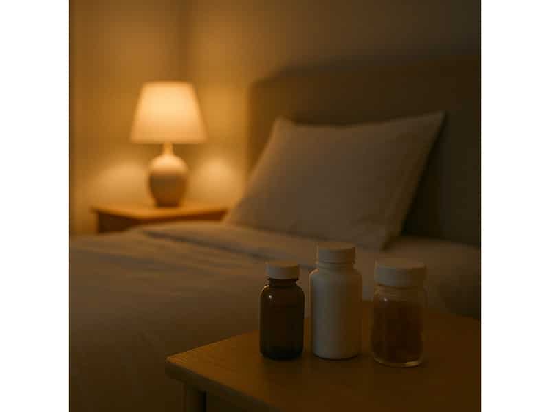 Rhonda Patrick's sleep supplements in her room