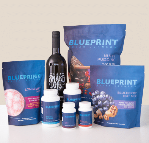 Closeup of Bryan Johnson supplements from Blueprint