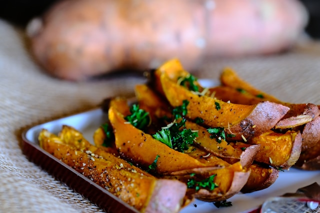 Closeup of stuffed sweet potatoes for Bryan Johnson's dinner