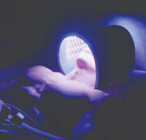 Bryan Johnson focusing on a light therapy