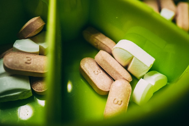 Closeup of Bryan Johnson's supplements