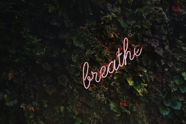 Breathe written on an LED light