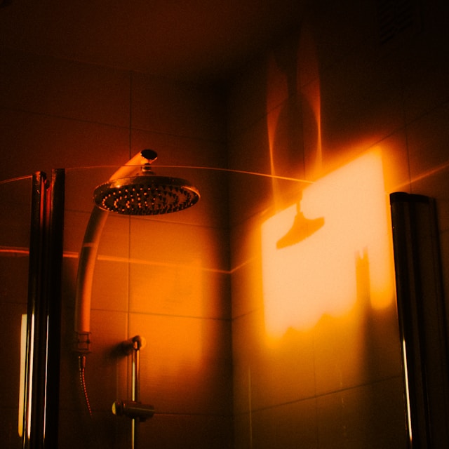 Closeup of Ashton Hall's shower