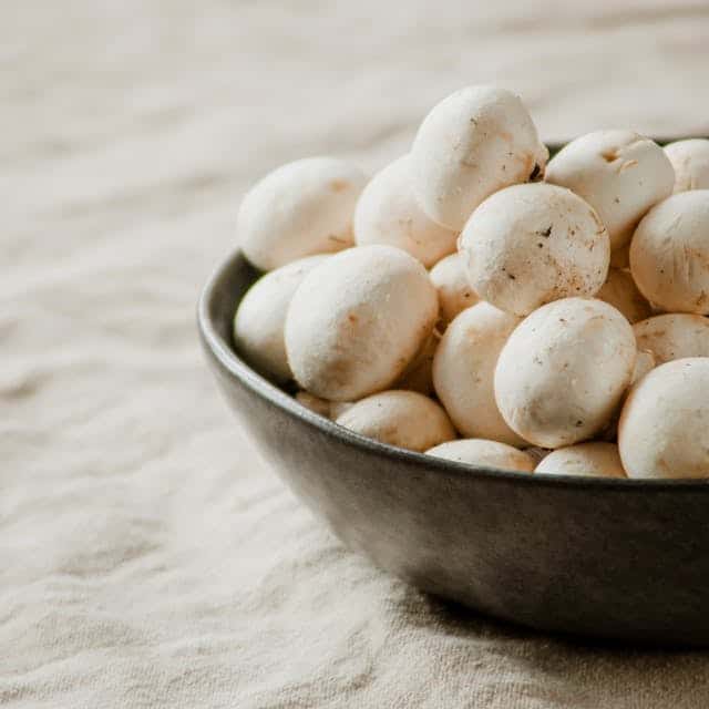 Closeup of mushrooms in a bowl