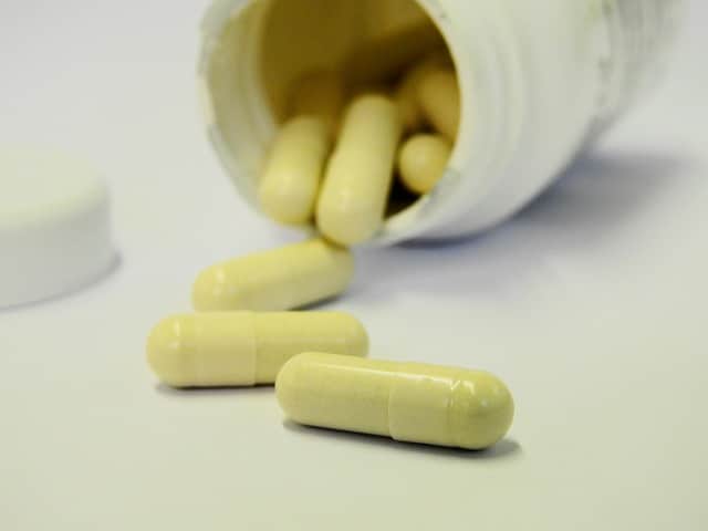 Closeup of Jillian Michaels Vitamin B complex supplement pills