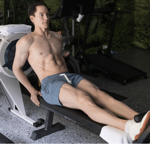 Bryan Johnson focusing on a high-intensity workout routine