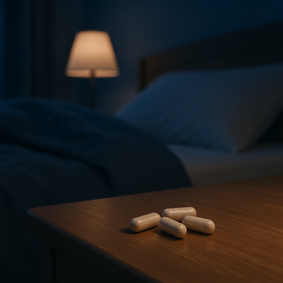 Closeup of melatonin capsules